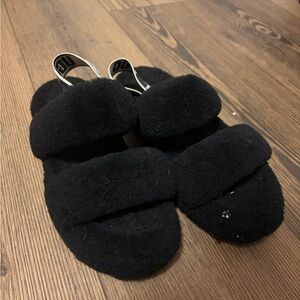 UGG Black Fuzzy Sandals